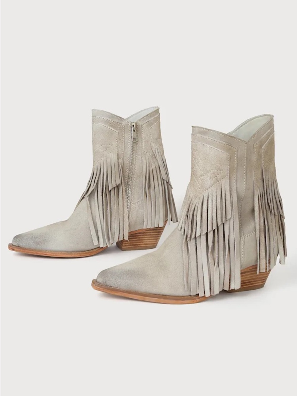 Free People Suede Fringe Ankle Boots - Light Beige Women’s Western Booties